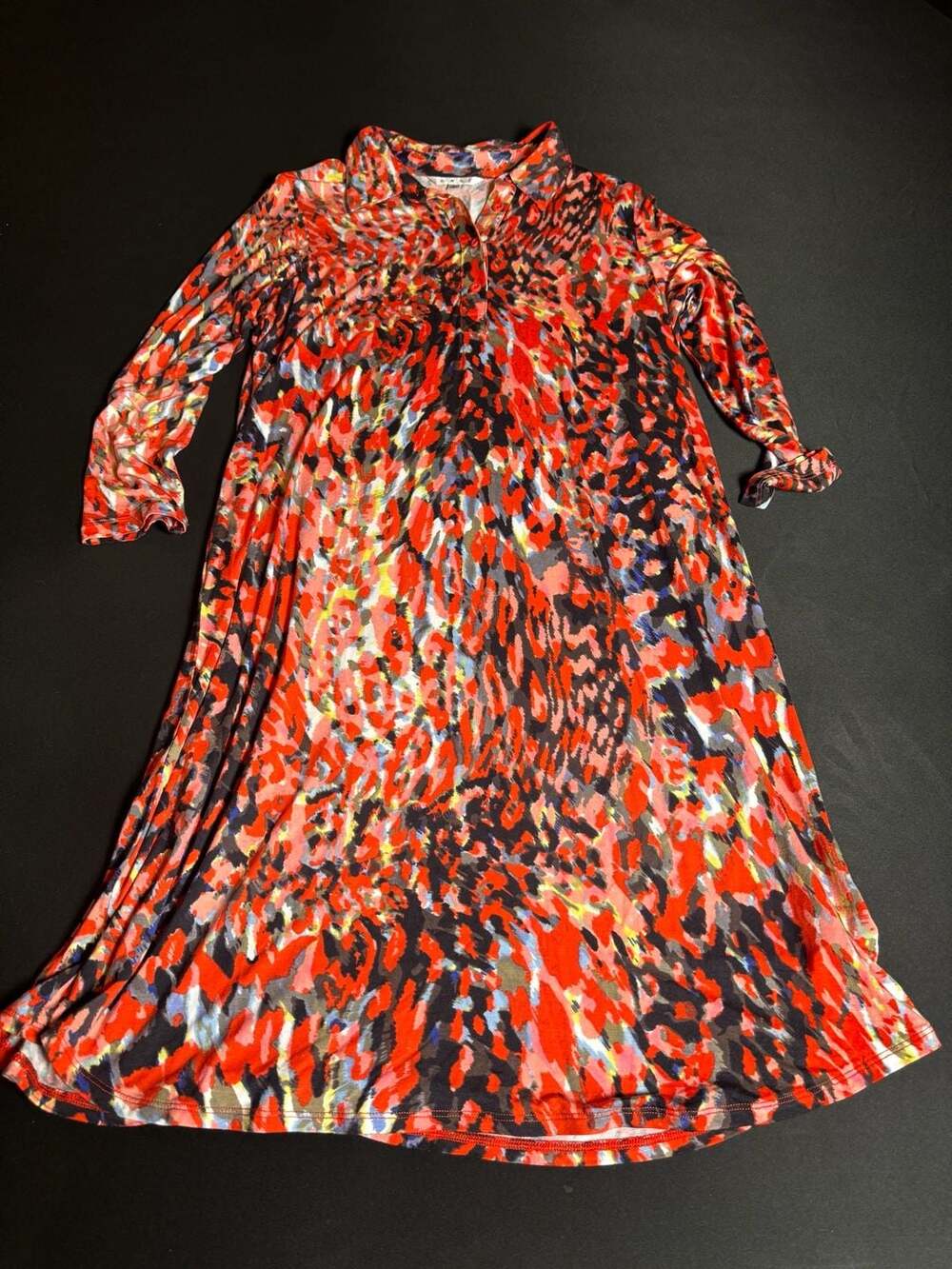 Cabi Fierce Dress Abstract Animal Print Long Sleeve Henley Size L